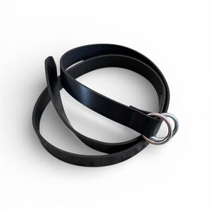 Banana Republic Black Leather Belt Double Silver Buckle Made in USA MEDIUM